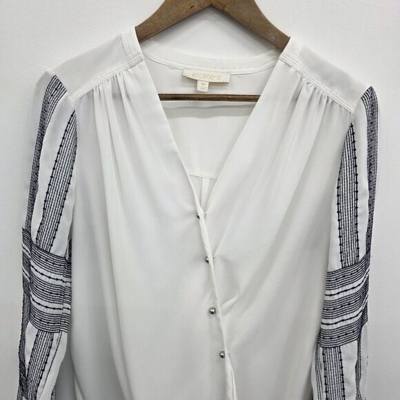 Etcetera Womens Long Sleeve Boho Surplice Blouse Top White Size 10 Button Front - Picture 9 of 14